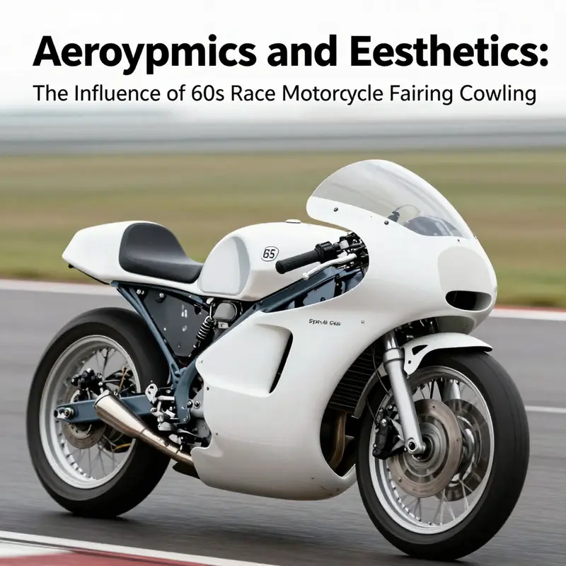 The advanced fiberglass fairing of a 1960s race motorcycle enhances aerodynamics and performance.