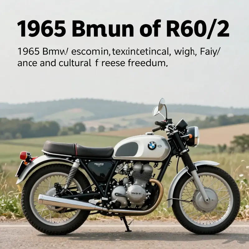 The 1965 BMW R60/2 motorcycle parked in a scenic location, reflecting the freedom and adventure associated with motorcycling.