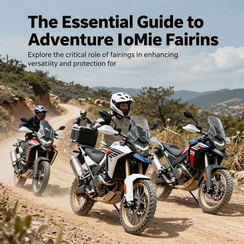 A selection of adventure motorcycles featuring various fairing styles on a scenic off-road trail.