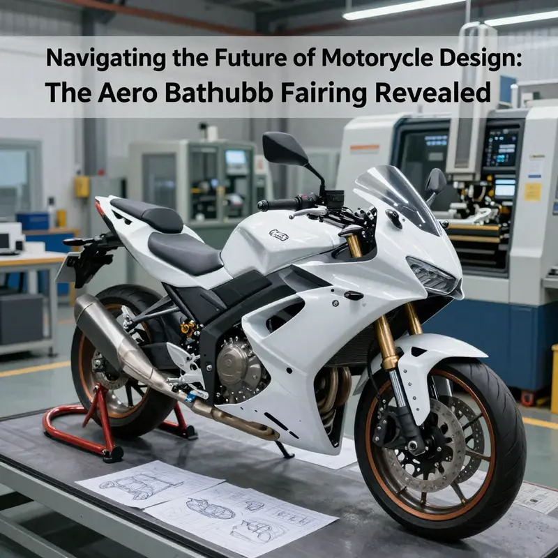 An illustration showcasing the aerodynamic design and functionality of an aero bathtub motorcycle fairing.