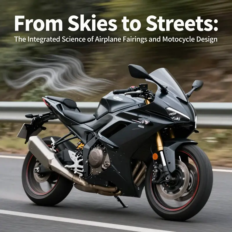 Comparative image of airplane and motorcycle fairings showcasing design similarities.