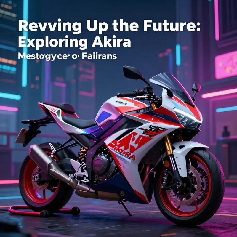 A motorcycle with Akira-inspired fairings set in a vibrant, futuristic city environment.