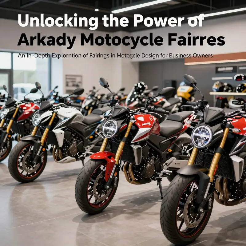 A motorcycle showroom displaying multiple Arkady motorcycle models with striking fairings, highlighting innovative designs.