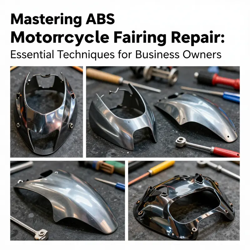 Side-by-side images of damaged and repaired ABS motorcycle fairings.