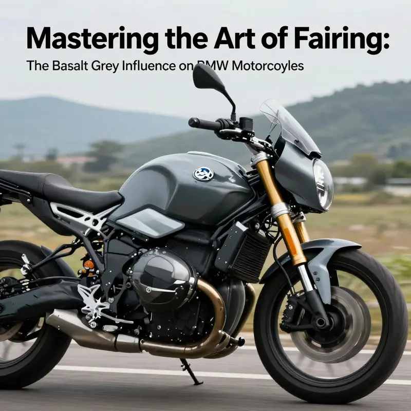 The profound elegance of the BMW motorcycle fairing in Basalt Grey Metallic, showcasing its intricate finish.