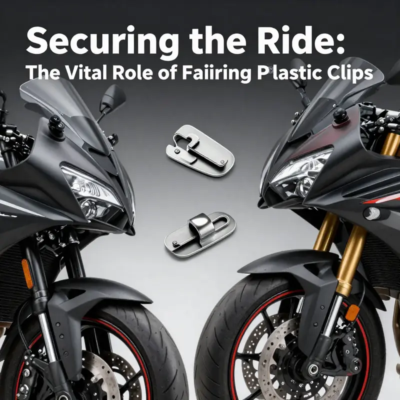 Close-up of motorcycle fairing plastic clips securely fastening panels.
