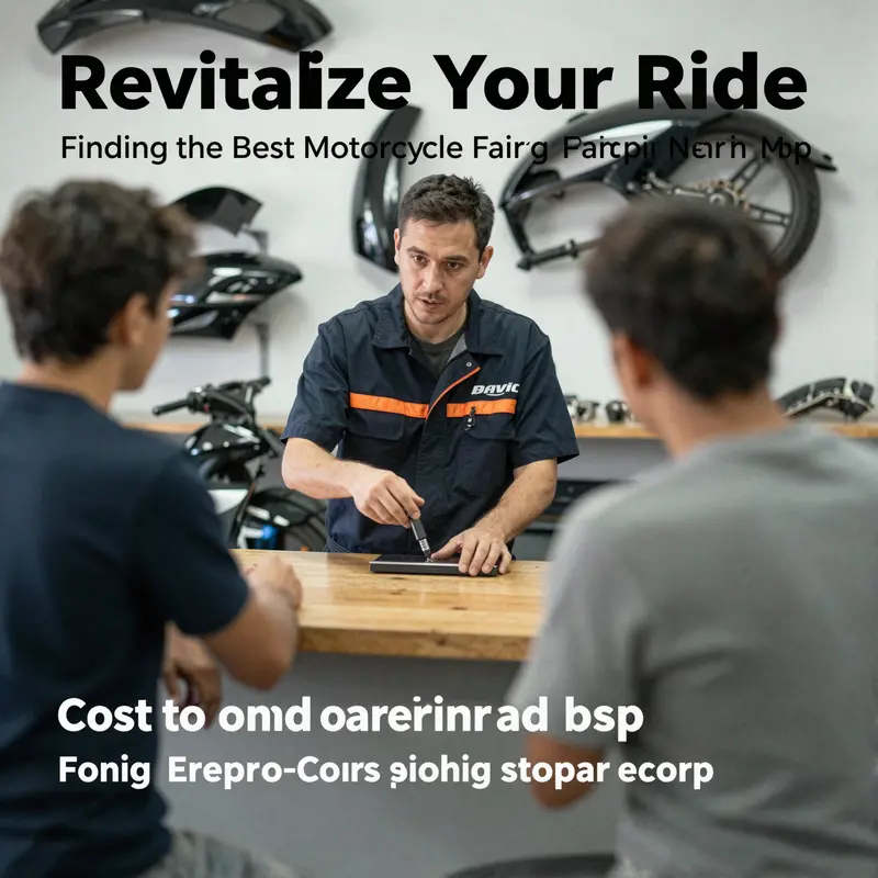 A motorcycle repair shop where skilled mechanics address fairing repairs.