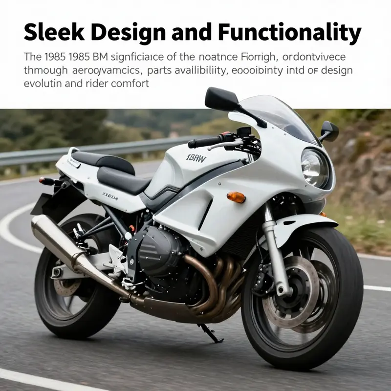 A 1985 BMW motorcycle navigating a scenic road, illustrating the bike's aerodynamic fairing and road presence.