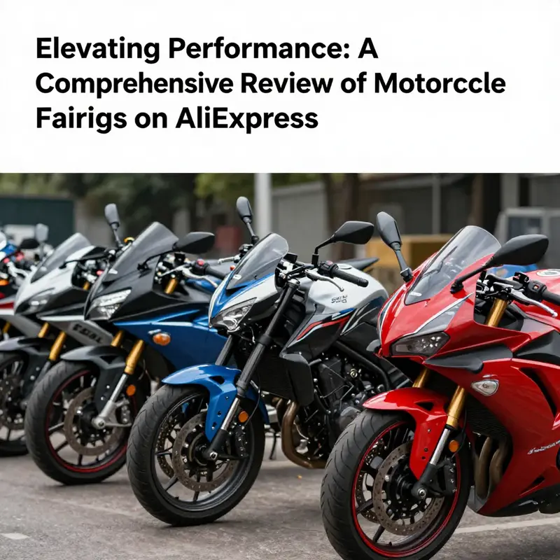 Dynamic imagery of motorcycles adorned with colorful fairings, tying into the review content on AliExpress.