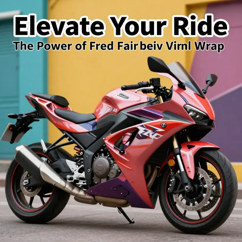 A motorcycle with an impressive vinyl wrap against an urban setting, showcasing the attractiveness of motorcycle customization.