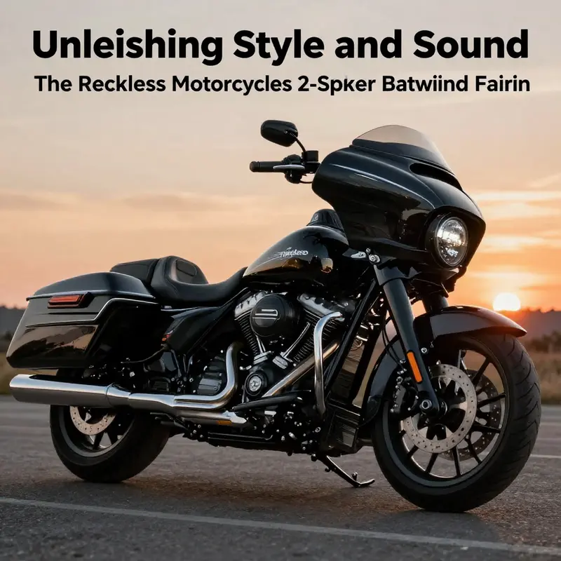 Harley-Davidson motorcycle with Reckless Motorcycles 2-Speaker Batwing Fairing parked against a sunset, showcasing its design and aesthetic appeal.