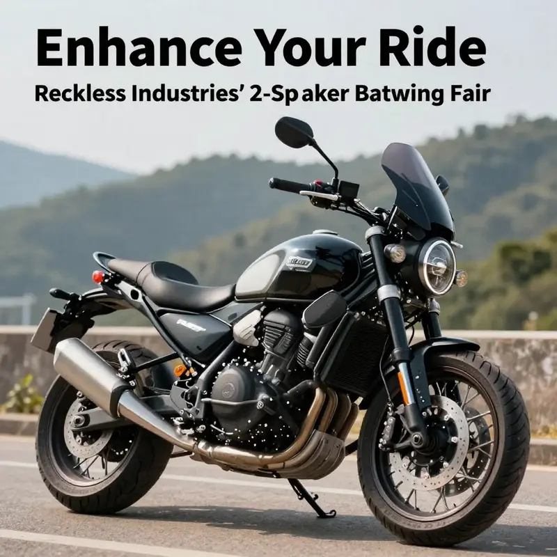 A motorcycle with the Reckless Industries 2-Speaker Batwing Fairing, showcasing its sleek design in a picturesque setting.