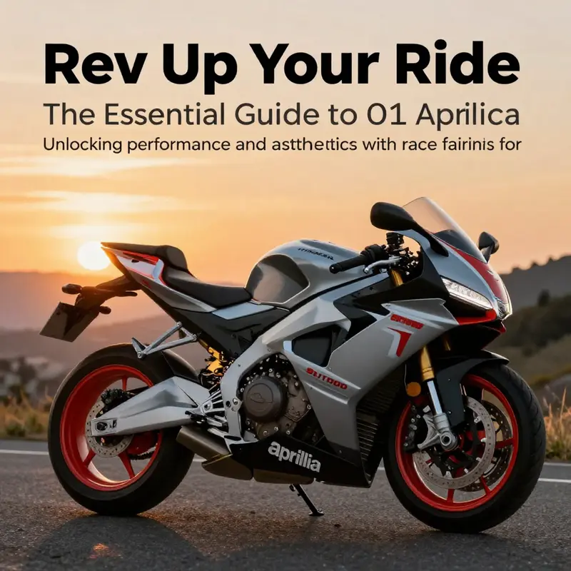 A parked Aprilia SL1000 Falco motorcycle with race fairings against a beautiful sunset backdrop.