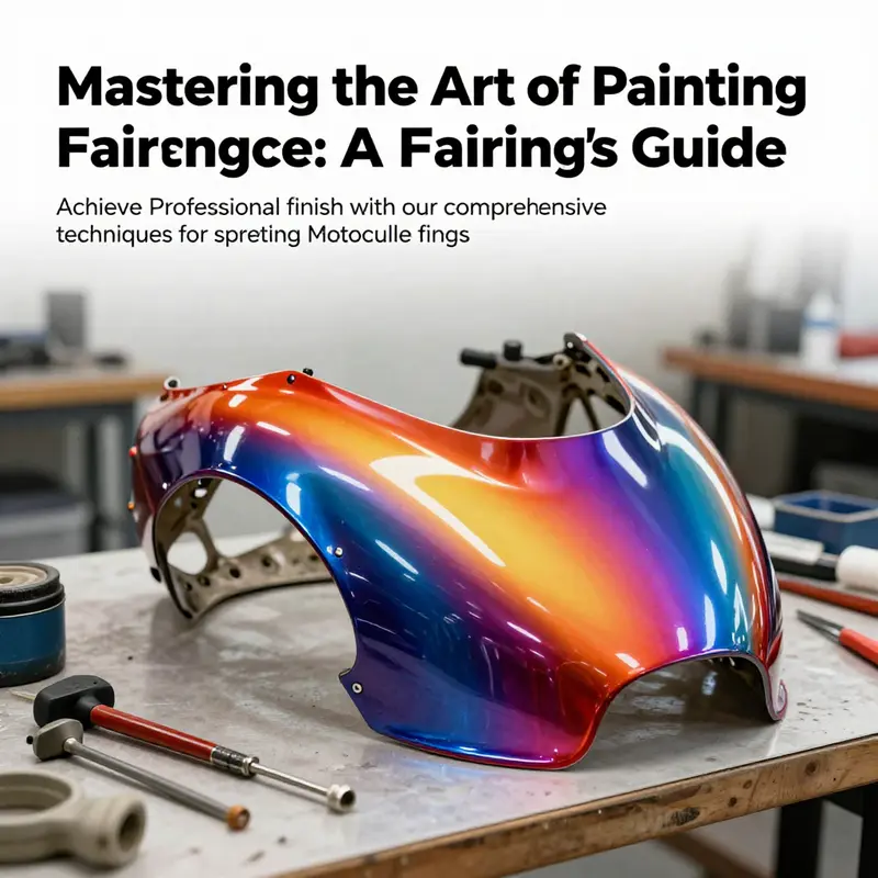 A motorcycle fairing with an impressive paint job next to painting tools, highlighting the craftsmanship involved in motorcycle fairing painting.