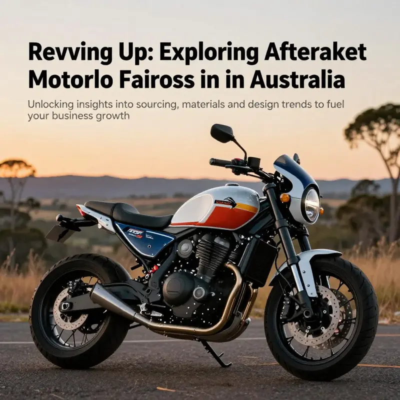 A beautifully customized motorcycle equipped with vibrant aftermarket fairings, located in an outdoor Australian setting during sunset.