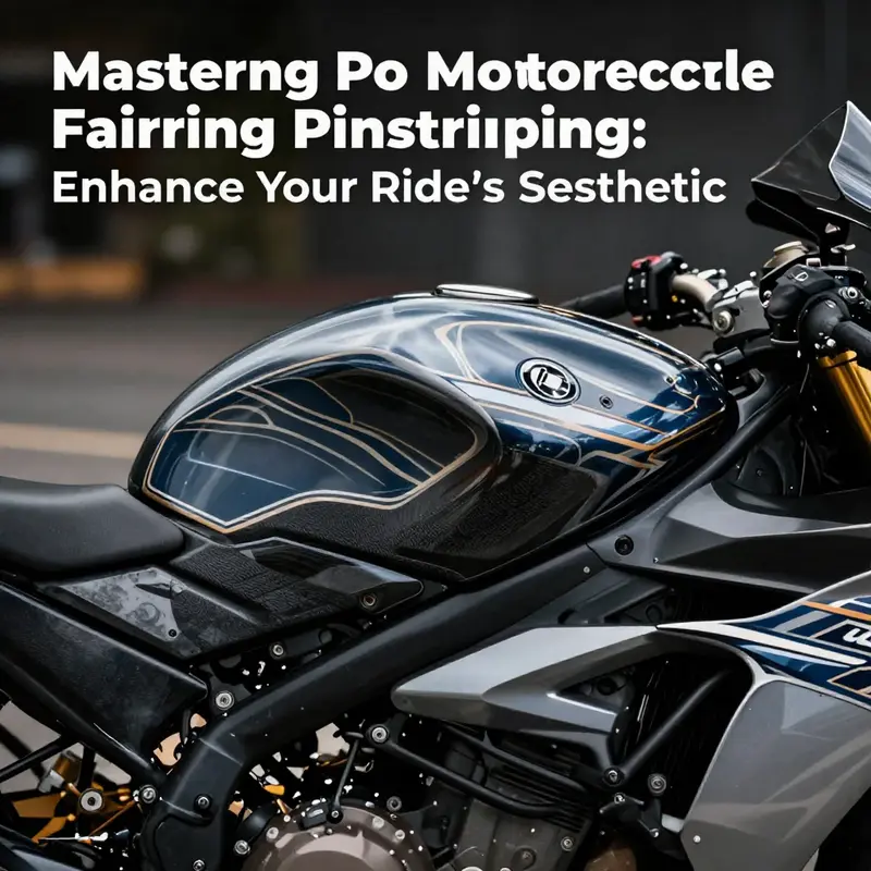 A detailed close-up of a motorcycle fairing with elaborate pinstriping designs.