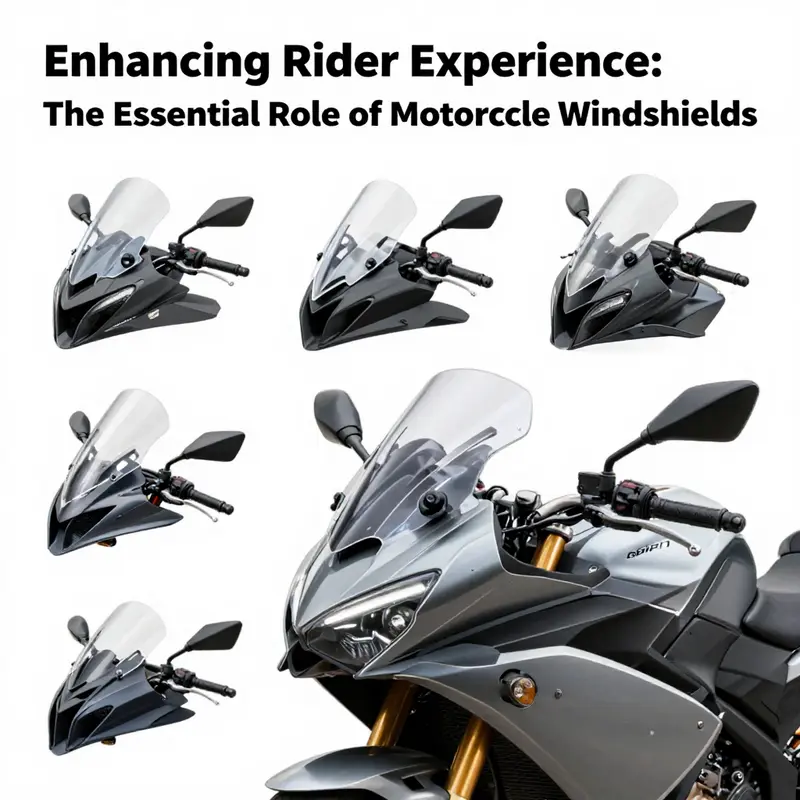Various designs of windshields for motorcycle fairings demonstrating features that enhance aerodynamics and rider comfort.