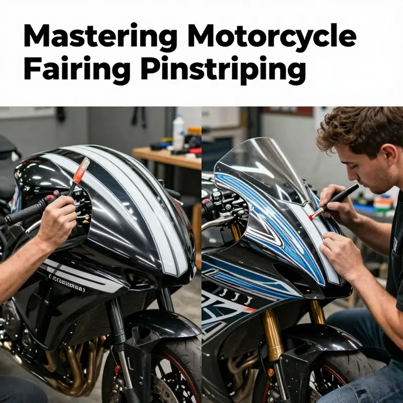 An artisan applying pinstripes methodically, reflecting the artistry involved in motorcycle customization.