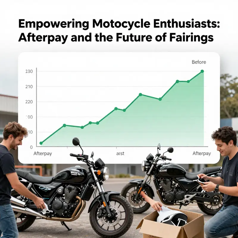 An illustration of how Afterpay integrates with motorcycle fairing purchases, highlighting financial flexibility.