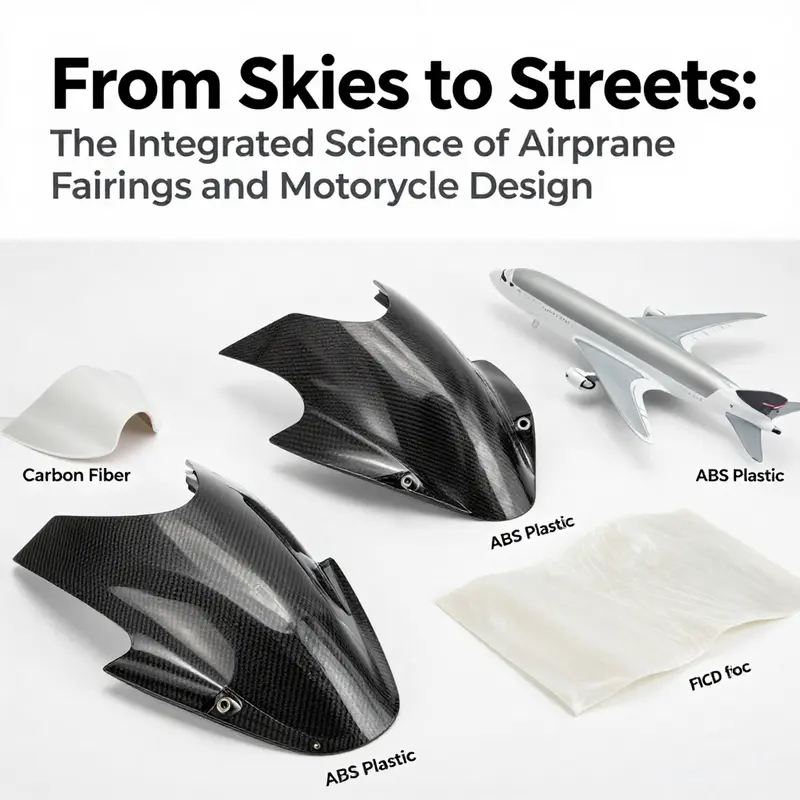 Comparative image of airplane and motorcycle fairings showcasing design similarities.