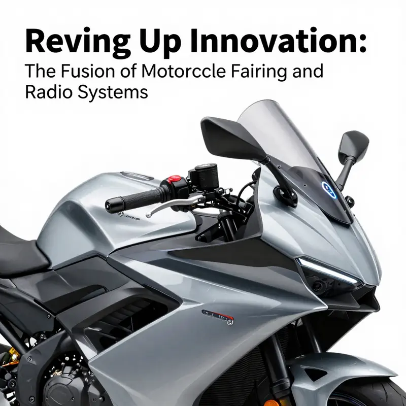 A modern motorcycle featuring an integrated radio system within its aerodynamic fairing, enhancing both aesthetics and functionality.
