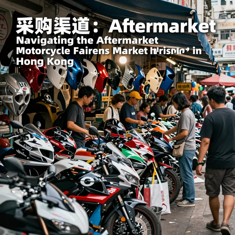 Vibrant marketplace in Hong Kong specializing in motorcycle fairings.