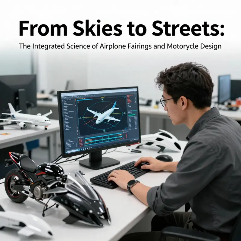 Comparative image of airplane and motorcycle fairings showcasing design similarities.