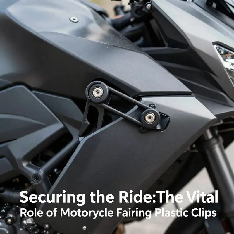 Close-up of motorcycle fairing plastic clips securely fastening panels.
