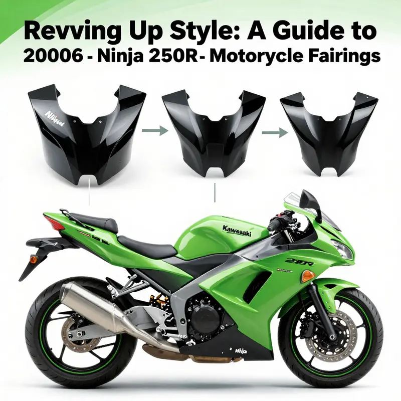 An array of fairings for the 2006 Kawasaki Ninja 250R representing both OEM and aftermarket styles.
