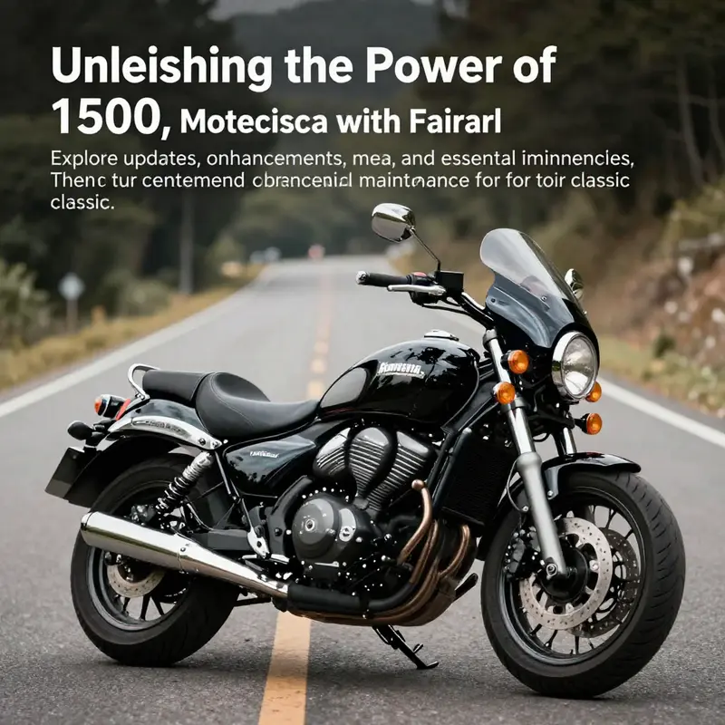 A Kawasaki Vulcan 1500 motorcycle with a fairing, riding along a picturesque road, conveying a sense of freedom and exploration.