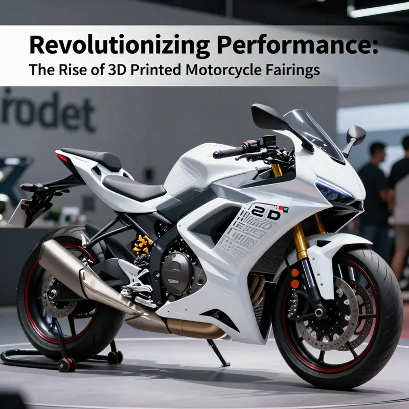 An advanced 3D printer creating a motorcycle fairing with precision and speed.