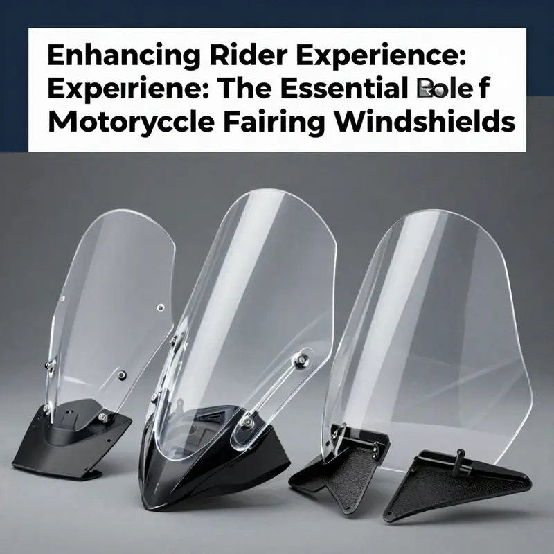 Various designs of windshields for motorcycle fairings demonstrating features that enhance aerodynamics and rider comfort.