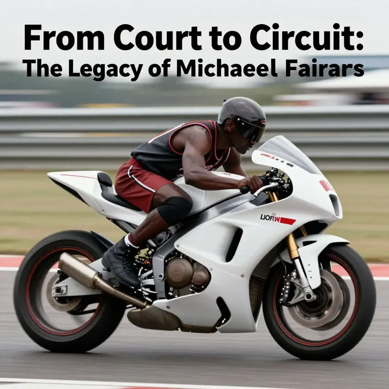 A motorcycle adorned with Michael Jordan's racing fairings racing on a track, encapsulating the excitement of motorsports.