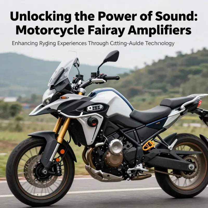 A motorcycle traveling through a picturesque landscape, highlighting installed fairing amplifiers for improved audio.
