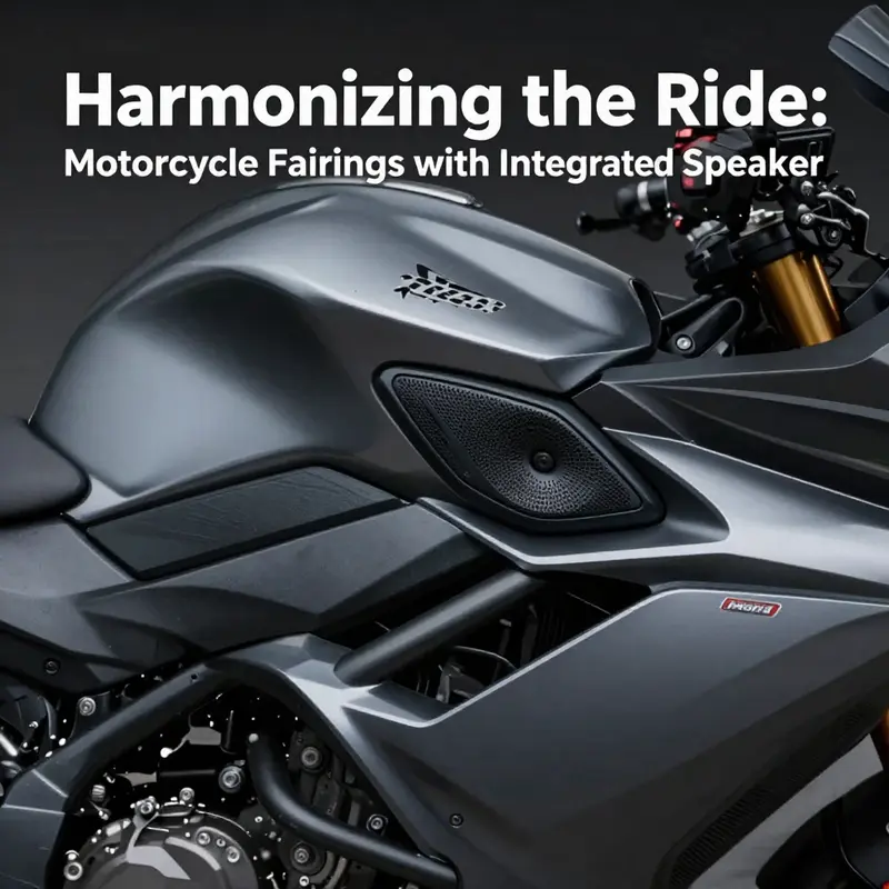 An aerodynamic motorcycle fairing featuring integrated speakers for an enhanced audio experience.