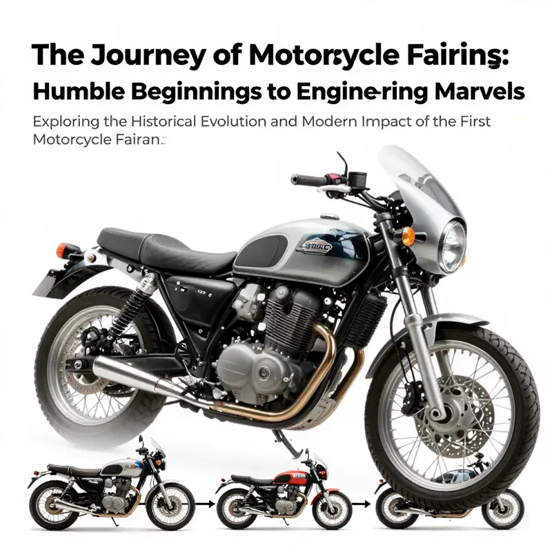 A timeline representation illustrating the evolution of motorcycle fairings from early designs to contemporary models.