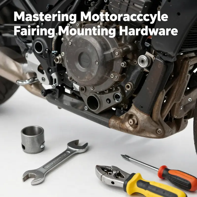 Various types and materials of motorcycle fairing mounting hardware laid out for display.