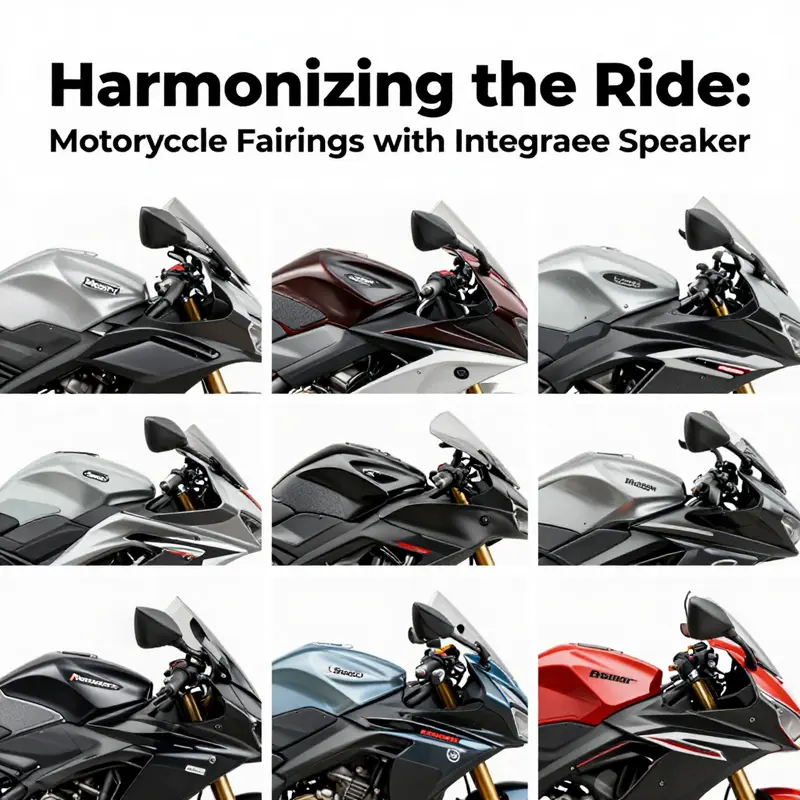 An aerodynamic motorcycle fairing featuring integrated speakers for an enhanced audio experience.