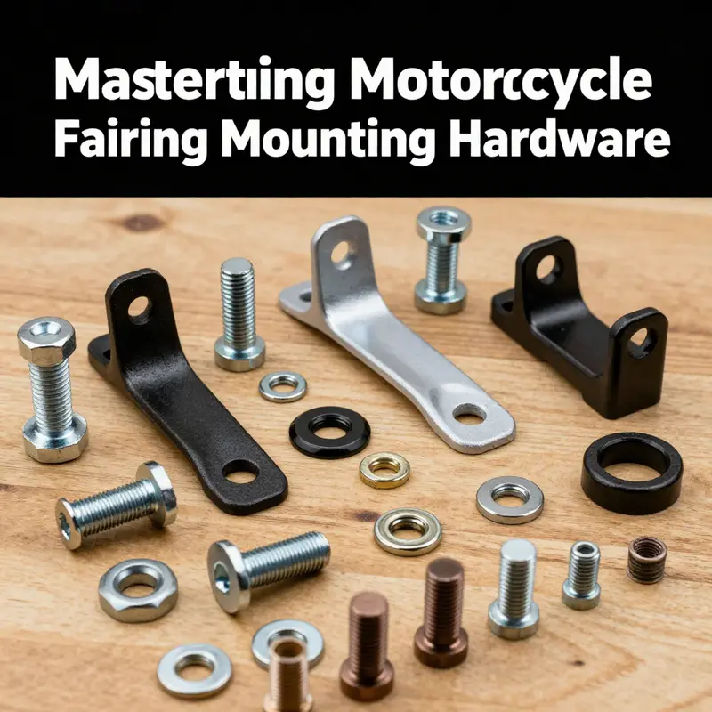 Various types and materials of motorcycle fairing mounting hardware laid out for display.