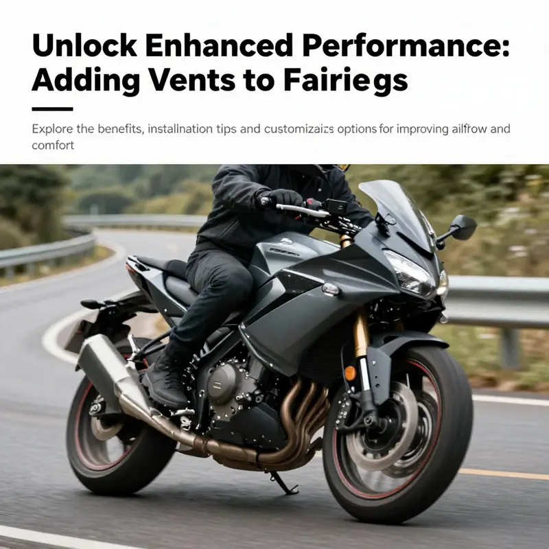 A motorcycle speeding on a scenic road with visible vent modifications on its fairing, illustrating improved performance.