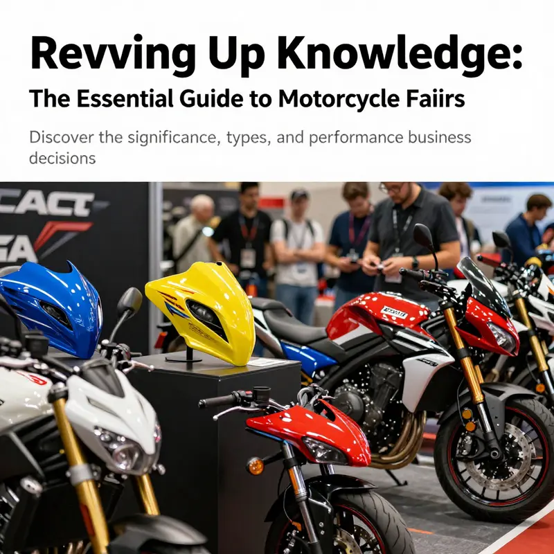 An image of an expo featuring diverse motorcycle fairings, with attendees examining the designs and specifications.