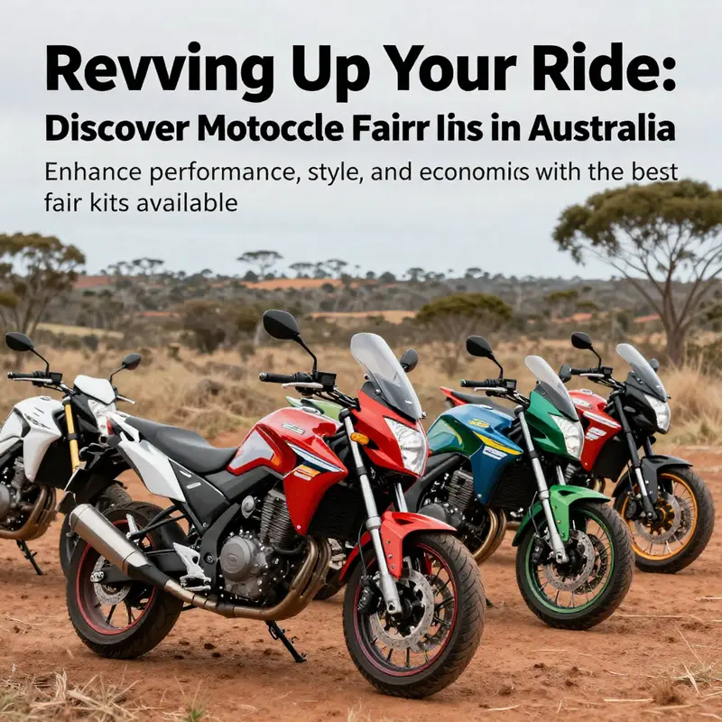 Multiple motorcycles displaying various stylish fairing kits set in a scenic Australian background.