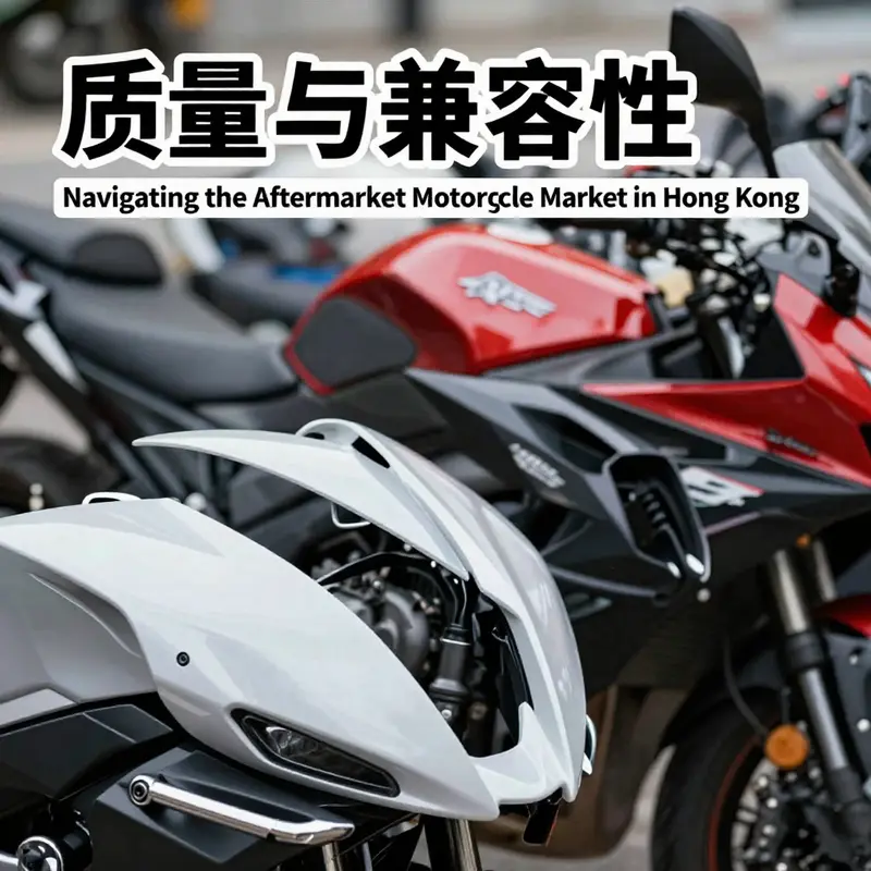 Vibrant marketplace in Hong Kong specializing in motorcycle fairings.