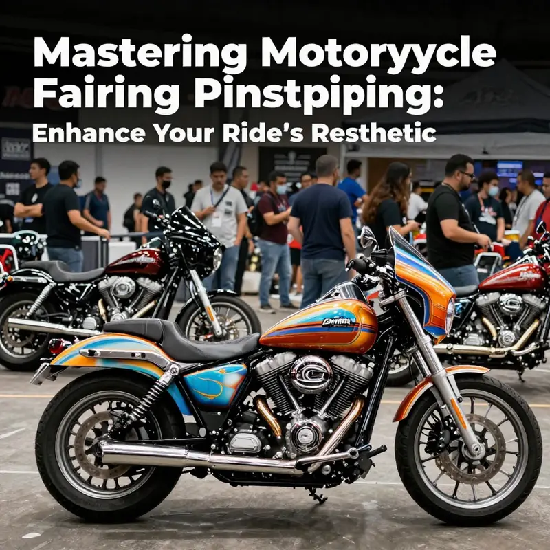 An artisan applying pinstripes methodically, reflecting the artistry involved in motorcycle customization.
