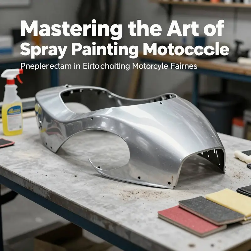 Essential tools and a clean workspace for preparing motorcycle fairings for spray painting.