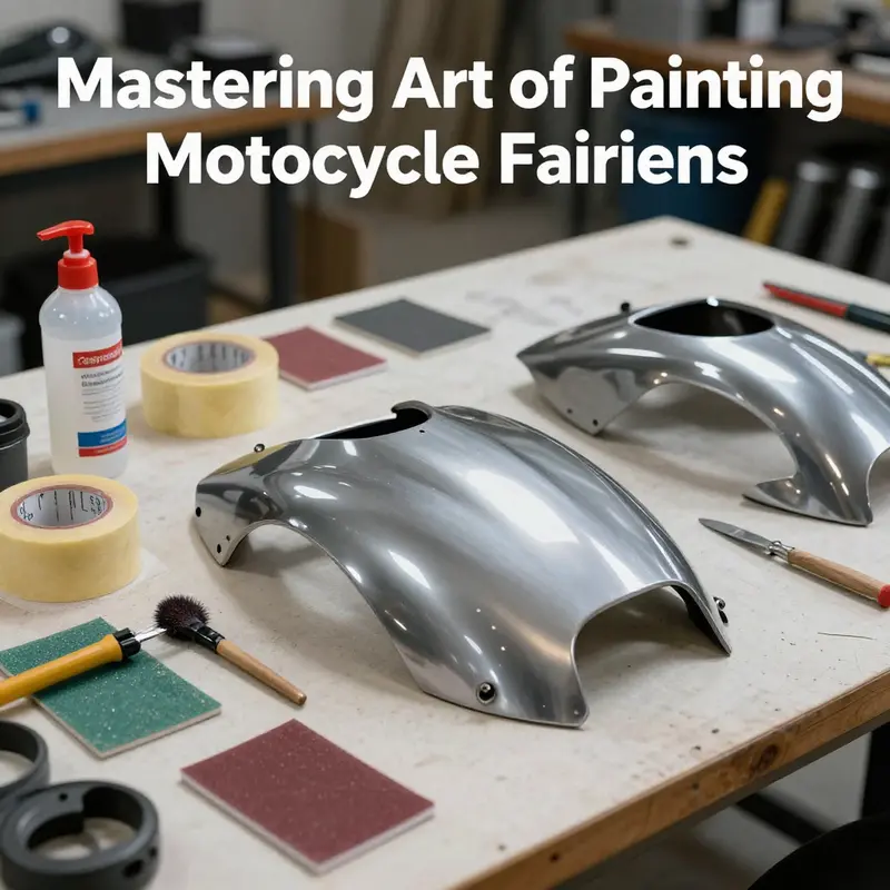 Preparing motorcycle fairings: cleaning, sanding, and masking areas that should remain unpainted.