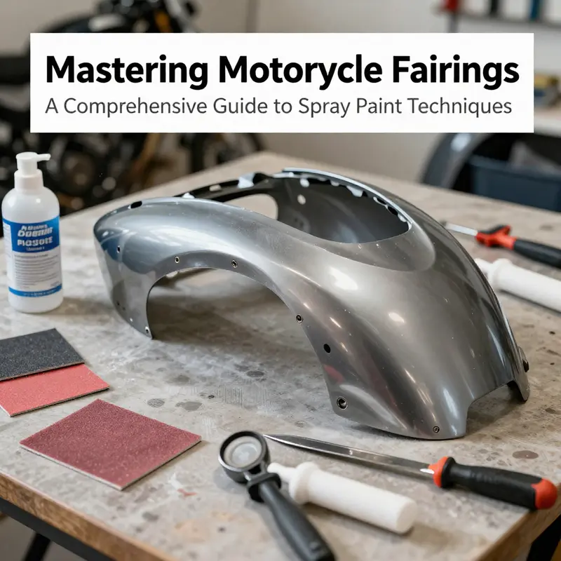 Workspace preparation for painting motorcycle fairings, ensuring the surface is ready for a smooth paint application.