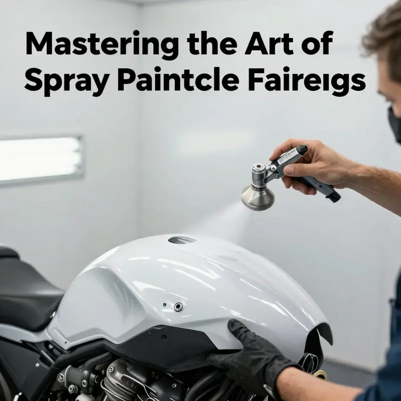 Essential tools and a clean workspace for preparing motorcycle fairings for spray painting.