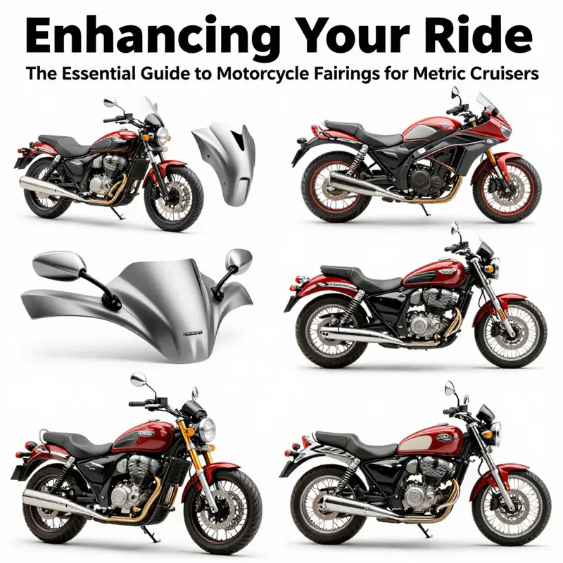Different styles of motorcycle fairings for metric cruisers, including full and half fairings.