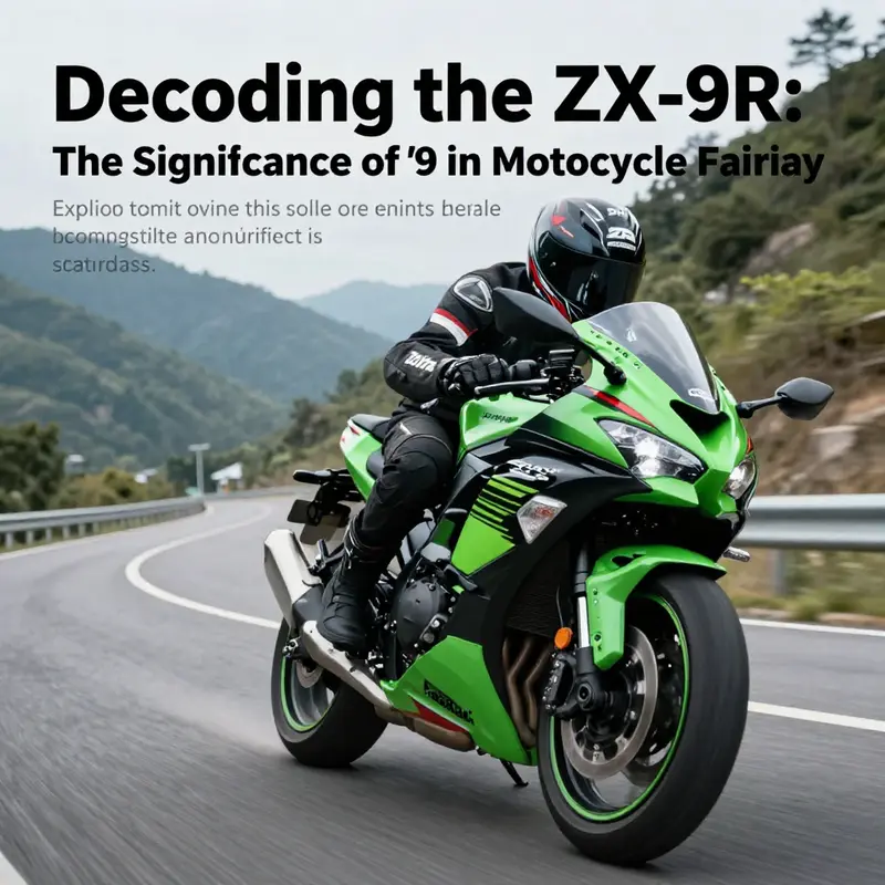 A Kawasaki ZX-9R motorcycle being ridden through scenic roads, demonstrating its aerodynamic fairings in motion.